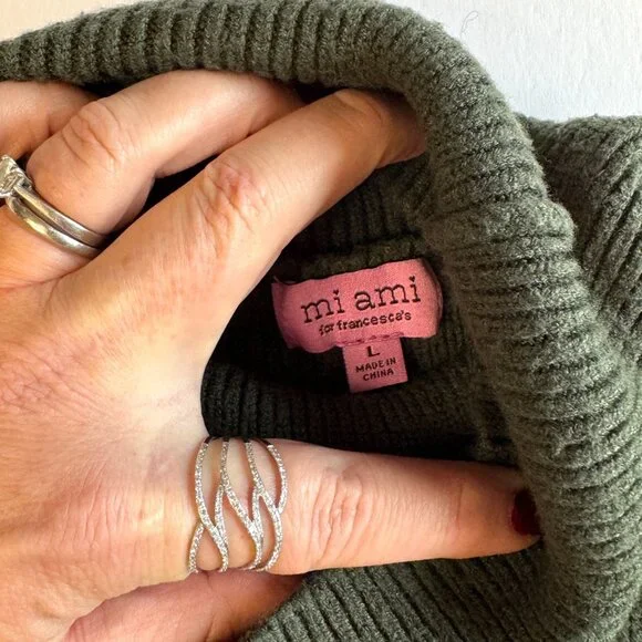 Francesca's Mi Ami Avery Balloon Sleeve Turtleneck Sweater - Olive Green, Large - Picture 5 of 12